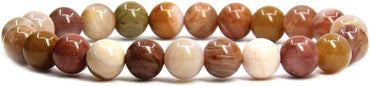Red Petrified Wood Jade Gem Semi Precious Gemstone 8mm Ball Beads Stretch Bracelet 7inch Unisex