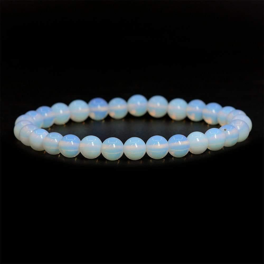 Angelstones Synthetic Opalite Moonstone Glass 6mm Round Beads Stretch Bracelet 6.5 Inch