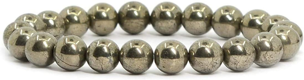 Angelstones Natural Pyrite Gemstone 8mm Round Beads Stretch Bracelet 7 Inch Unisex