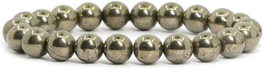 Angelstones Natural Pyrite Gemstone 8mm Round Beads Stretch Bracelet 7 Inch Unisex