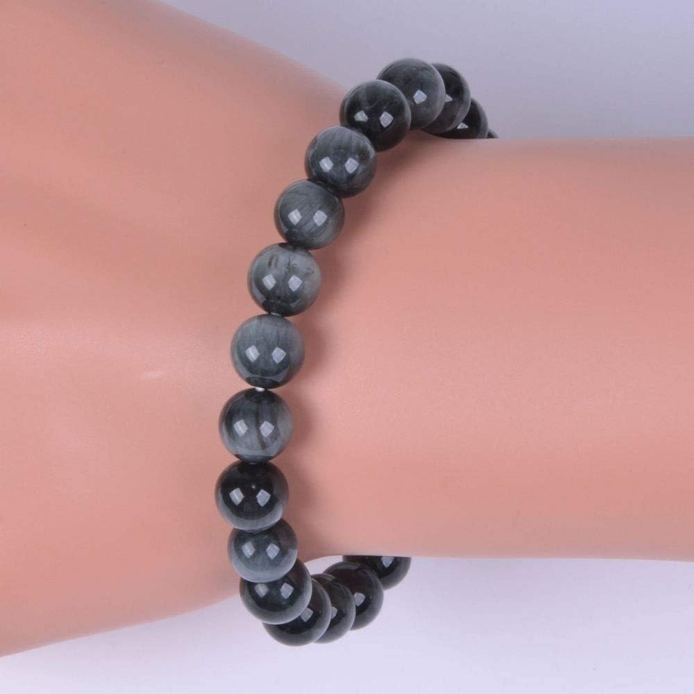 Natural Hawk's Eye Quartz Gemstone 8mm Round Beads Stretch Bracelet 7 Inch Unisex