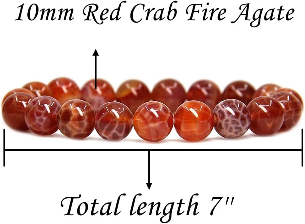 Angelstones Natural Red Crab Fire Agate Genuine Semi-Precious Gemstones Healing 10mm Beaded Stretch Bracelet 7inch Unisex