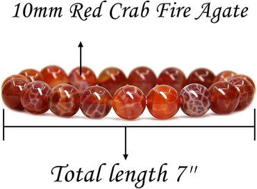 Angelstones Natural Red Crab Fire Agate Genuine Semi-Precious Gemstones Healing 10mm Beaded Stretch Bracelet 7inch Unisex
