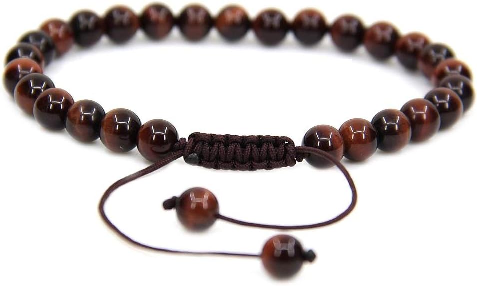 Natural AA Grade Red Tiger Eye Gemstone 6mm Round Beads Adjustable Bracelet 7inch Unisex