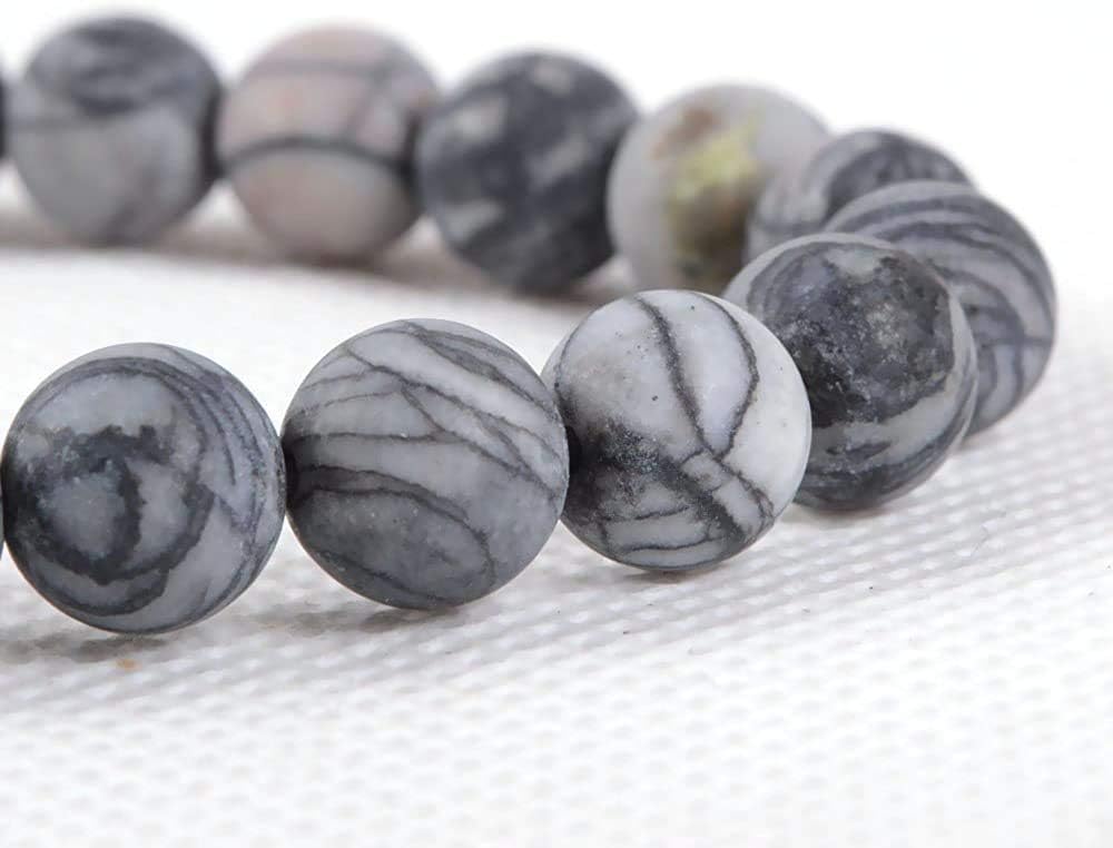 Natural Matt Frosted Picasso Jasper Gemstone 8mm Round Beads Stretch Bracelet 7 Inch Unisex