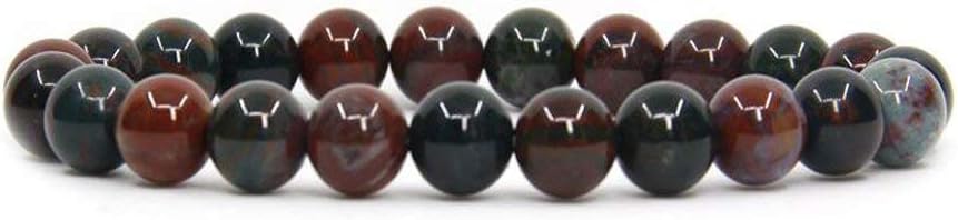 Natural Red Bloodstone Heliotrop Handmade Gemstone 8mm Round Beads Elastic Bracelet 7inch Unisex