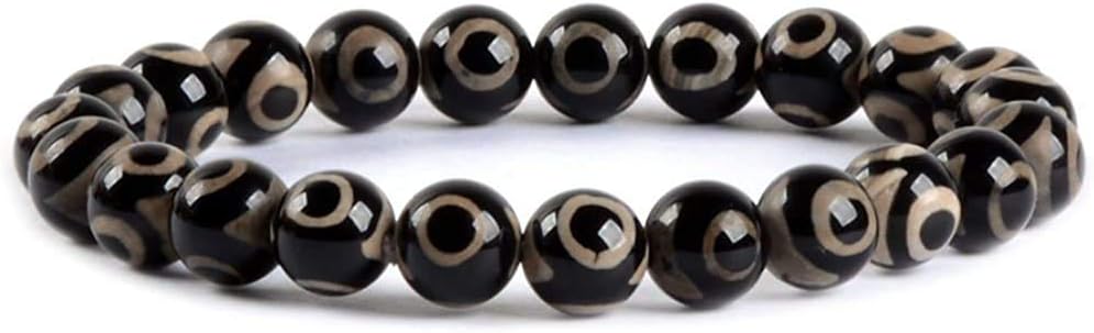 Tibetan Agate Evil Eye Gemstone 8mm Round Beads Stretch Bracelet 7 Inch Unisex