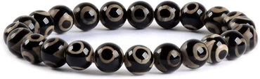 Tibetan Agate Evil Eye Gemstone 8mm Round Beads Stretch Bracelet 7 Inch Unisex