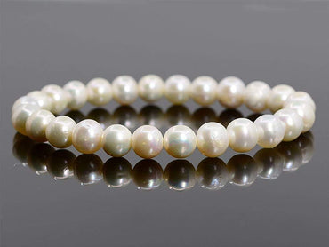 Natural Genuine White Pearl Gemstone 8mm Round Beads Stretch Bracelet 7 Inch Unisex