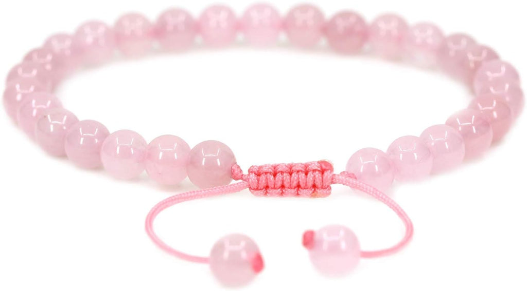 Natural Rose Crystal Gemstone 6mm Round Beads Adjustable Bracelet 7inch Unisex