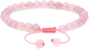 Natural Rose Crystal Gemstone 6mm Round Beads Adjustable Bracelet 7inch Unisex