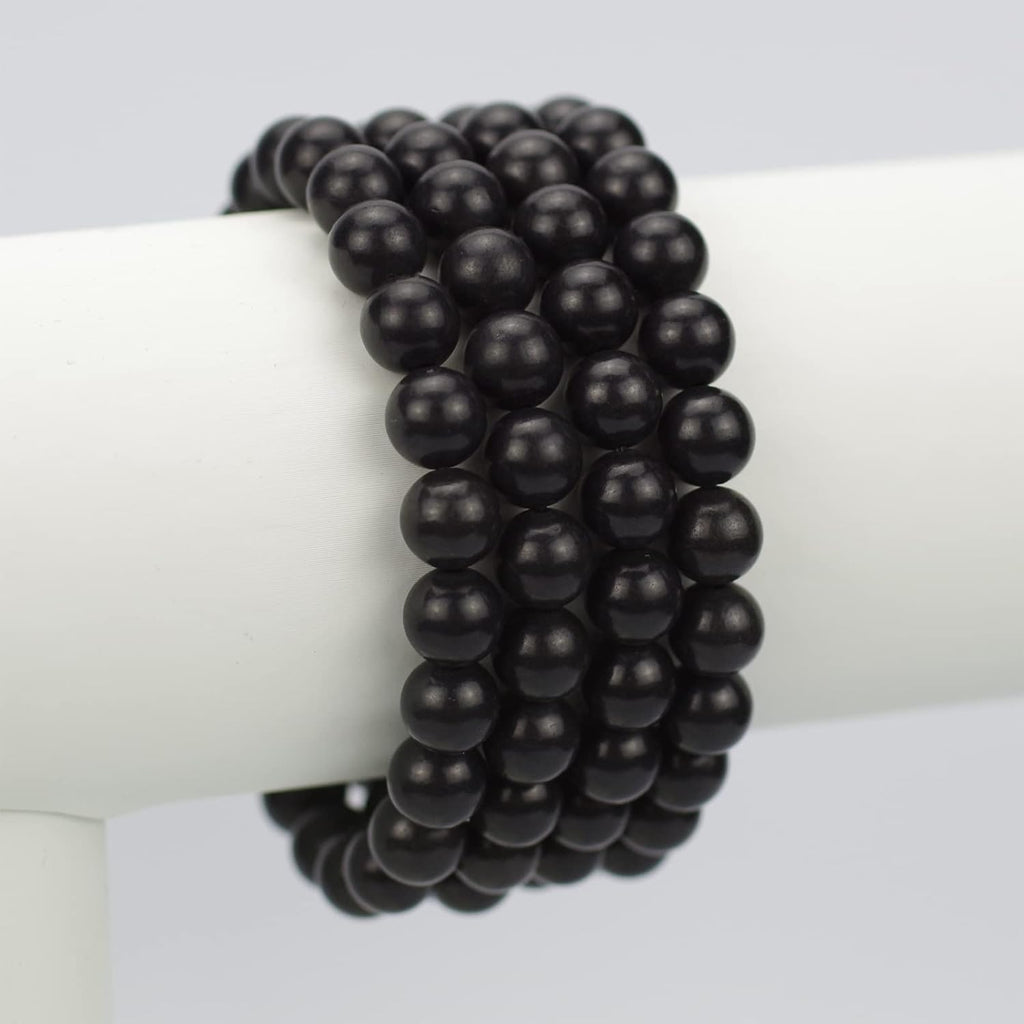 Natural Black Shungite Gemstone 8mm Round Beads Stretch Bracelet 7inch Unisex