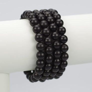 Natural Black Shungite Gemstone 8mm Round Beads Stretch Bracelet 7inch Unisex