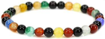 Natural Multicolor Agate Gemstone 6mm Round Beads Stretch Bracelet 7inch Unisex
