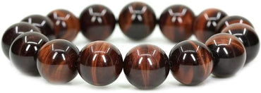 Angelstones Natural AA Grade Red Tiger Eye Genuine Semi-Precious Gemstones Healing Power Elastic Stretch 14mm Beads Beaded Bracelet 7inch