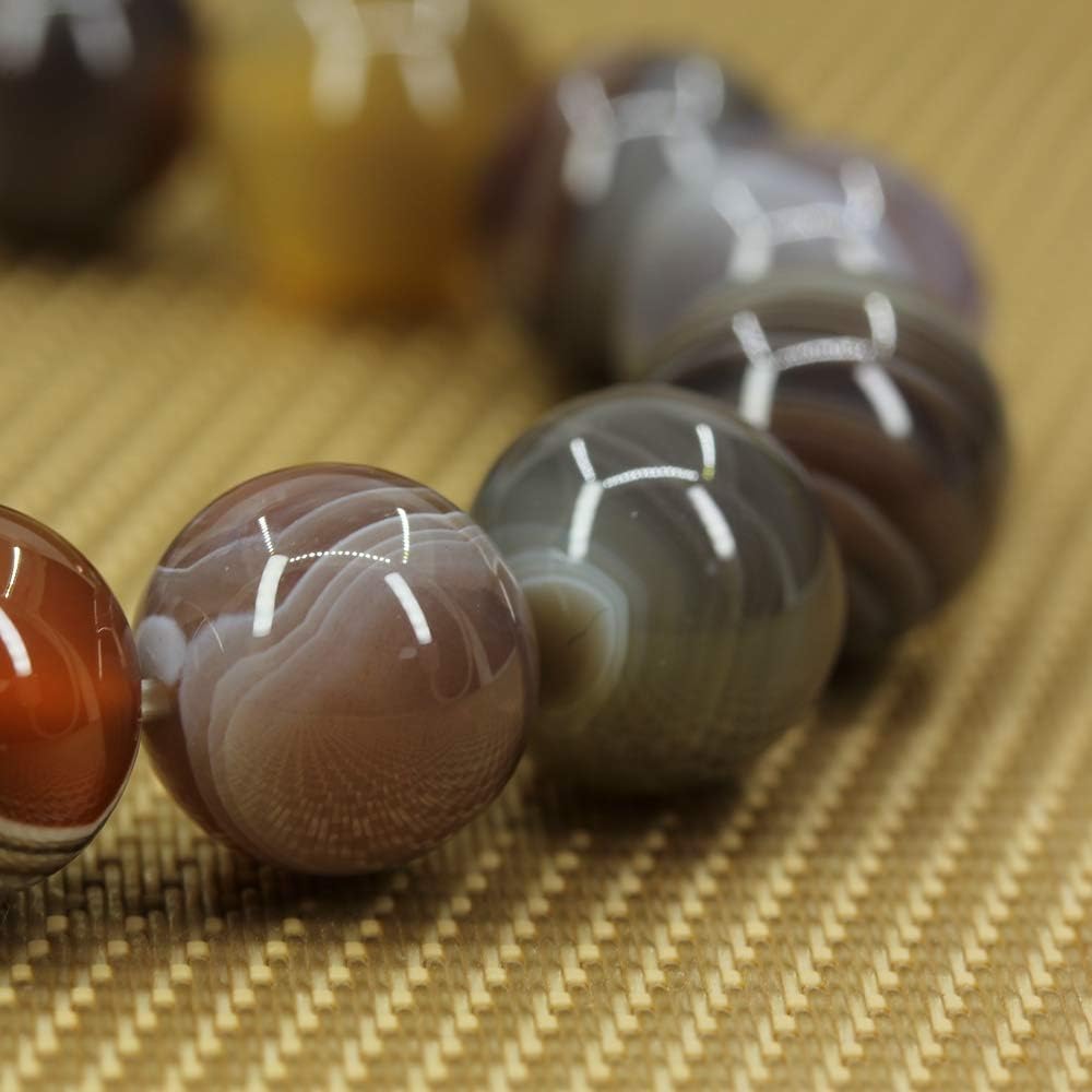 Natural AA Botswana Agate Gemstones Healing Power Elastic Stretch 14mm Beads Beaded Bracelet 7inch Mens