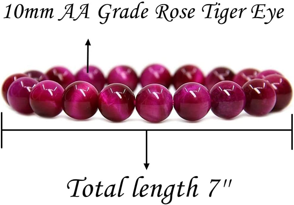 Angelstones Natural AA Grade Rose Tiger Eye Genuine Semi-Precious Gemstones Healing 10mm Beaded Stretch Bracelet 7inch Unisex