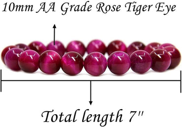 Angelstones Natural AA Grade Rose Tiger Eye Genuine Semi-Precious Gemstones Healing 10mm Beaded Stretch Bracelet 7inch Unisex