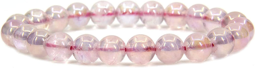 Angelstones Natural Aqua Aura Madagascar Rose Quartz Gemstone 8mm Round Beads Stretch Bracelet 7 Inch Unisex