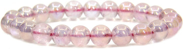 Angelstones Natural Aqua Aura Madagascar Rose Quartz Gemstone 8mm Round Beads Stretch Bracelet 7 Inch Unisex