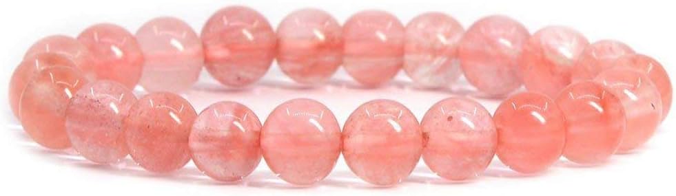 Smelted Cherry Quartz Gemstone 8mm Round Beads Stretch Bracelet 7inch Unisex