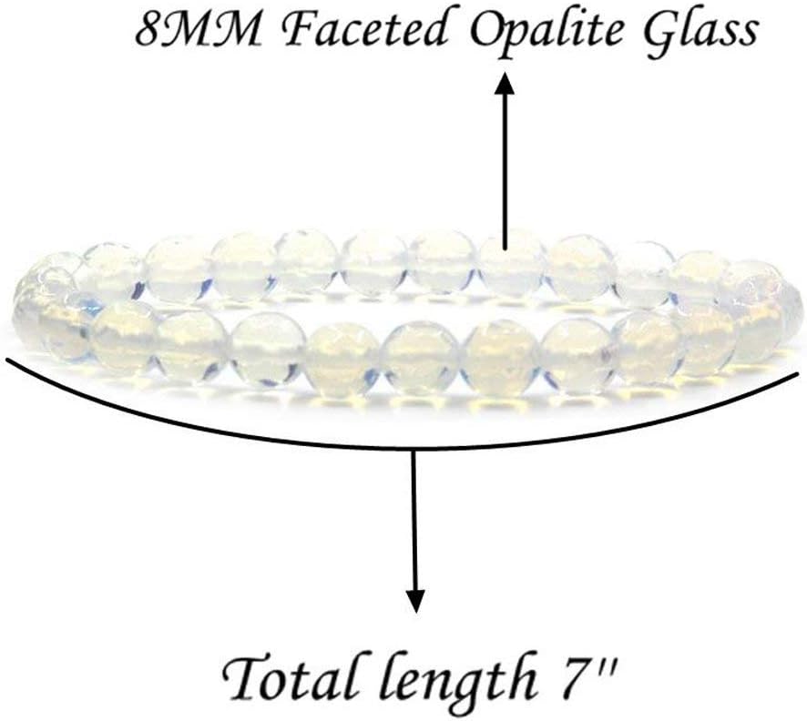 Faceted Opalite Glass Gem Semi Precious Gemstone 8mm Ball Beads Stretch Bracelet 7inch Unisex