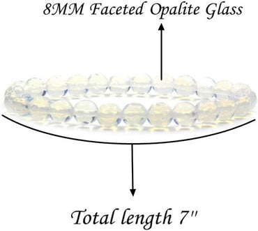 Faceted Opalite Glass Gem Semi Precious Gemstone 8mm Ball Beads Stretch Bracelet 7inch Unisex