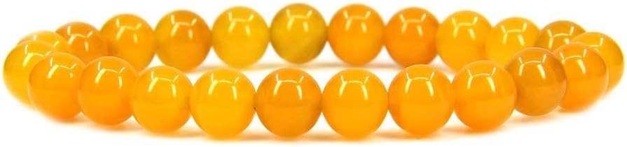 Natural Yellow Agate Gemstone 8mm Round Beads Stretch Bracelet 7inch Unisex