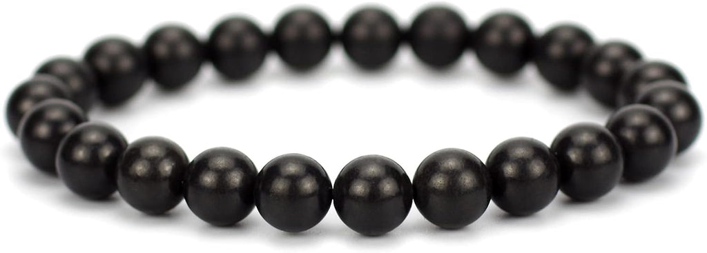 Natural Black Shungite Gemstone 8mm Round Beads Stretch Bracelet 7inch Unisex