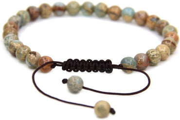 Natural Serpentine Gemstone 6mm Round Beads Adjustable Bracelet 7inch Unisex