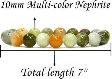Angelstones Natural Multi-Color Nephrite Genuine Semi-Precious Gemstones Healing 10mm Beaded Stretch Bracelet 7inch Unisex