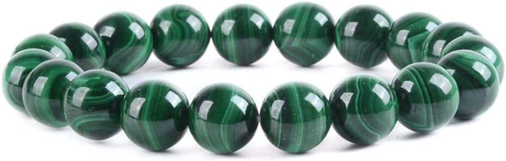 Angelstones Natural AAA Malachite Gemstone 10mm Round Beads Stretch Bracelet 7 Inch Unisex