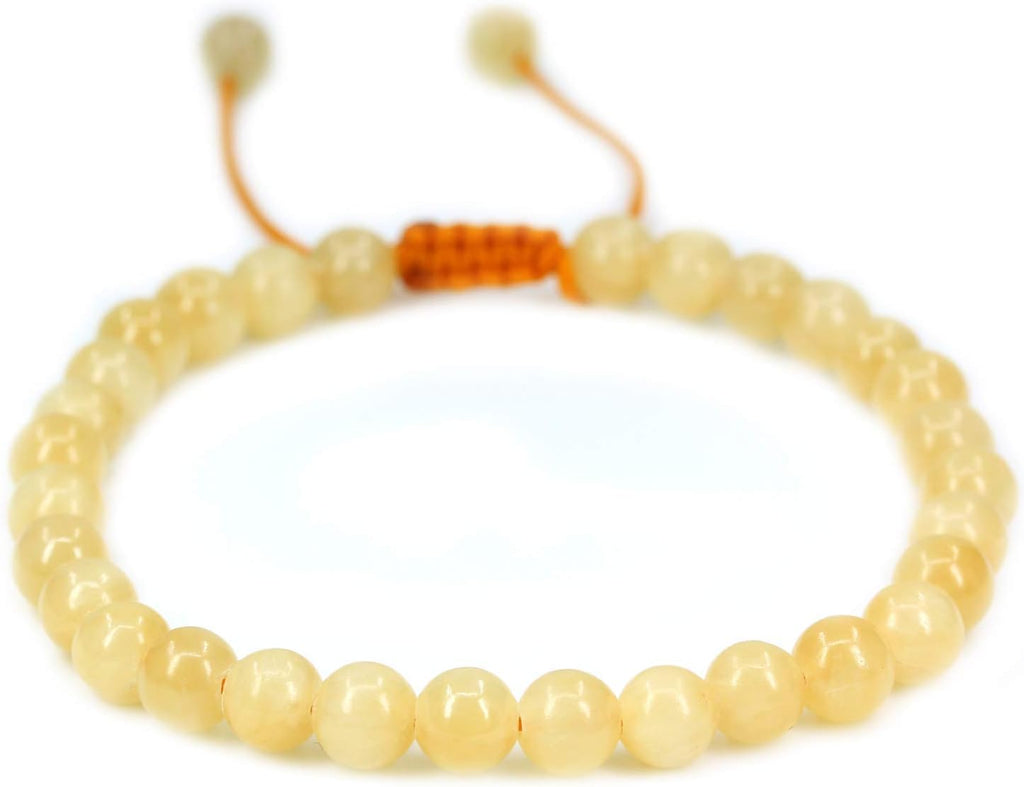 Angelstones Handmade Gemstone 6mm Yellow Jade Round Beads Adjustable Braided Macrame Tassels Chakra Reiki Bracelets 7-9 inch Unisex