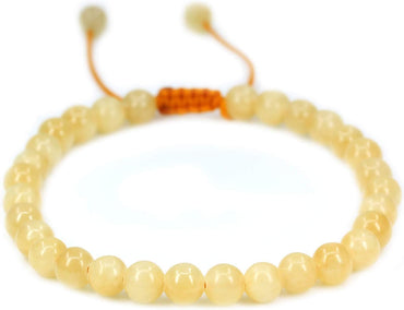 Angelstones Handmade Gemstone 6mm Yellow Jade Round Beads Adjustable Braided Macrame Tassels Chakra Reiki Bracelets 7-9 inch Unisex