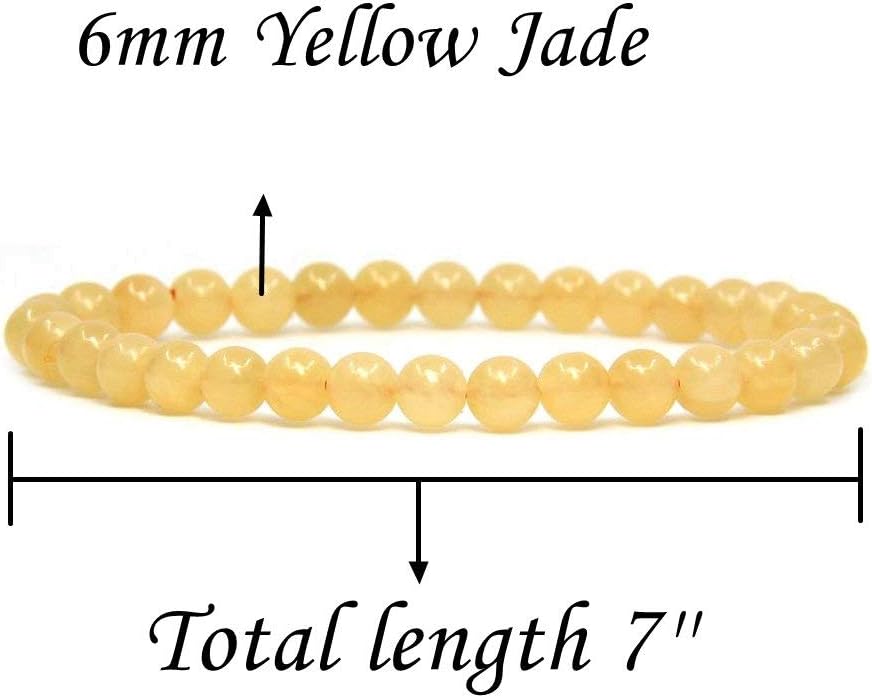 Angelstones Natural Yellow Jade Gemstone 6mm Round Beads Stretch Bracelet 7inch Unisex