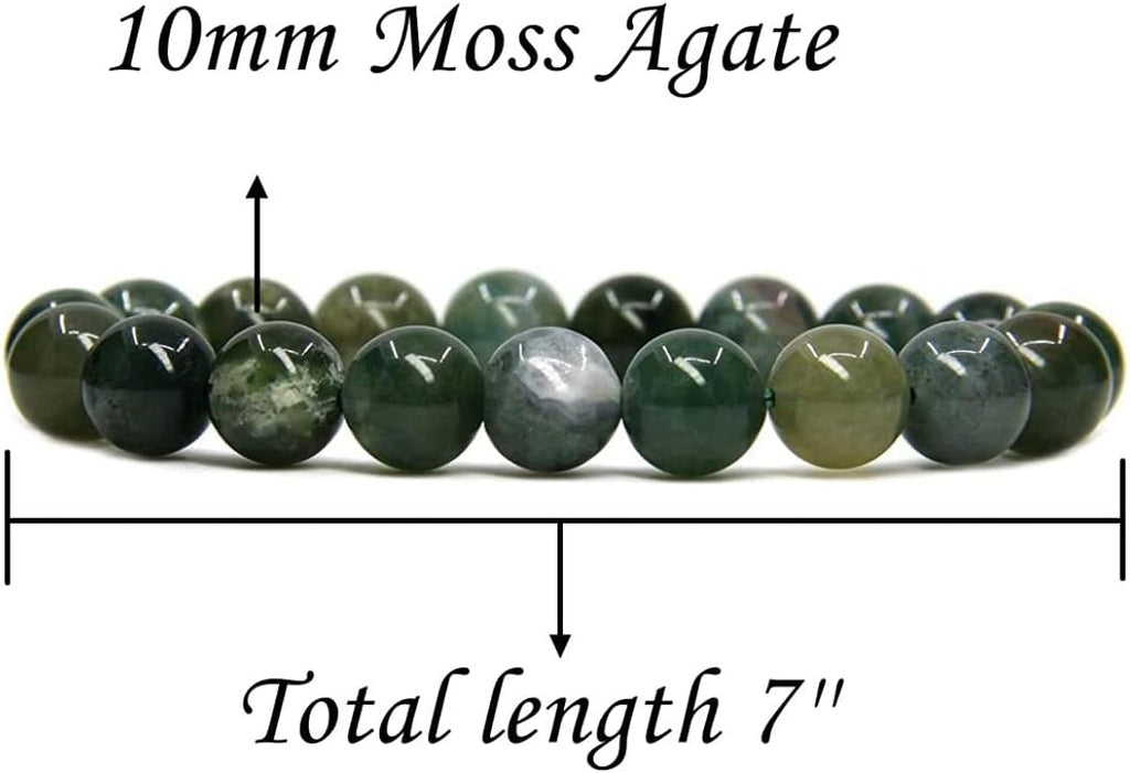Angelstones Natural Moss Agate Genuine Semi-Precious Gemstones Healing 10mm Beaded Stretch Bracelet 7inch Unisex
