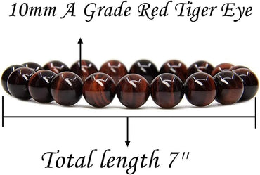 A Grade Red Tiger Eye Gemstones Healing Power Crystal Elastic Stretch Beaded Bracelet 7inch Unisex,10mm Beads