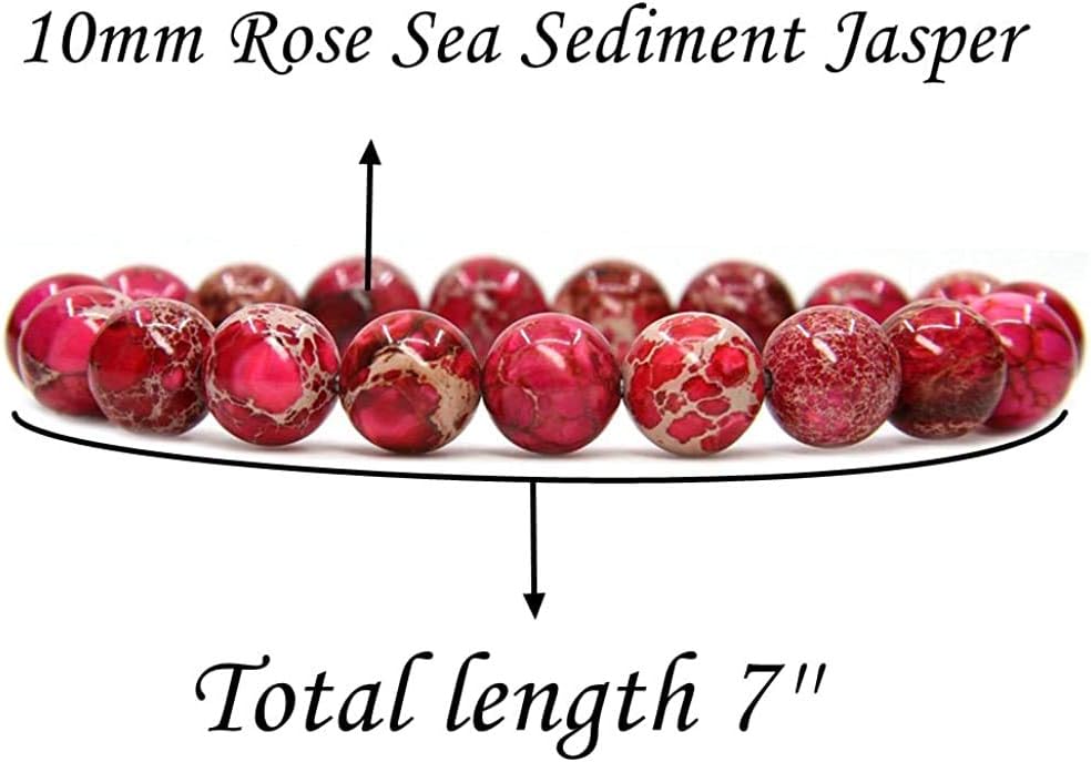 Angelstones Rose Sea Sediment Jasper Genuine Semi-Precious Gemstones Healing 10mm Beaded Stretch Bracelet 7inch Unisex