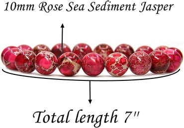 Angelstones Rose Sea Sediment Jasper Genuine Semi-Precious Gemstones Healing 10mm Beaded Stretch Bracelet 7inch Unisex