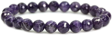 Natural Faceted African Amethyst Handmade Gemstone 8mm Round Beads Elastic Bracelet 7inch Unisex