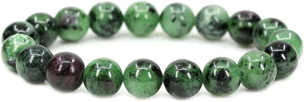 Angelstones Natural Ruby in Zoisite 10mm Round Beads Stretch Bracelet 7inch Unisex
