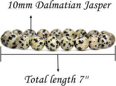 Angelstones Natural Dalmatian Jasper Genuine Semi-Precious Gemstones Healing 10mm Beaded Stretch Bracelet 7inch Unisex