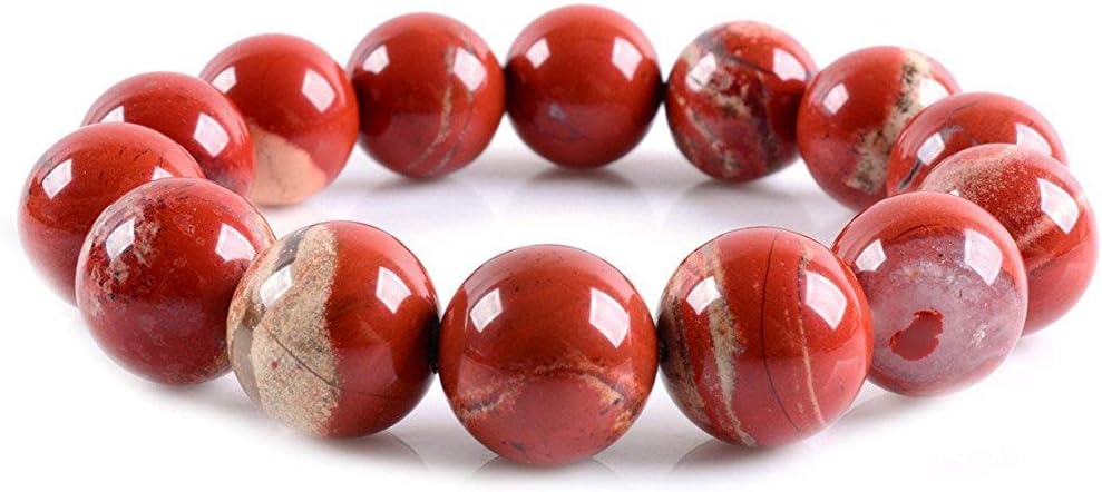 Natural AA Red Jasper Gemstones Healing Power Elastic Stretch 14mm Beads Beaded Bracelet 7inch Mens