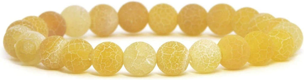 Yellow Weathered Agate Gemstone 8mm Round Beads Stretch Bracelet 7inch