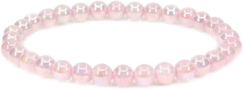 Aqua Aura A Grade Madagascar Rose Quartz Gemstone 6mm Round Beads Stretch Bracelet 7inch Unisex