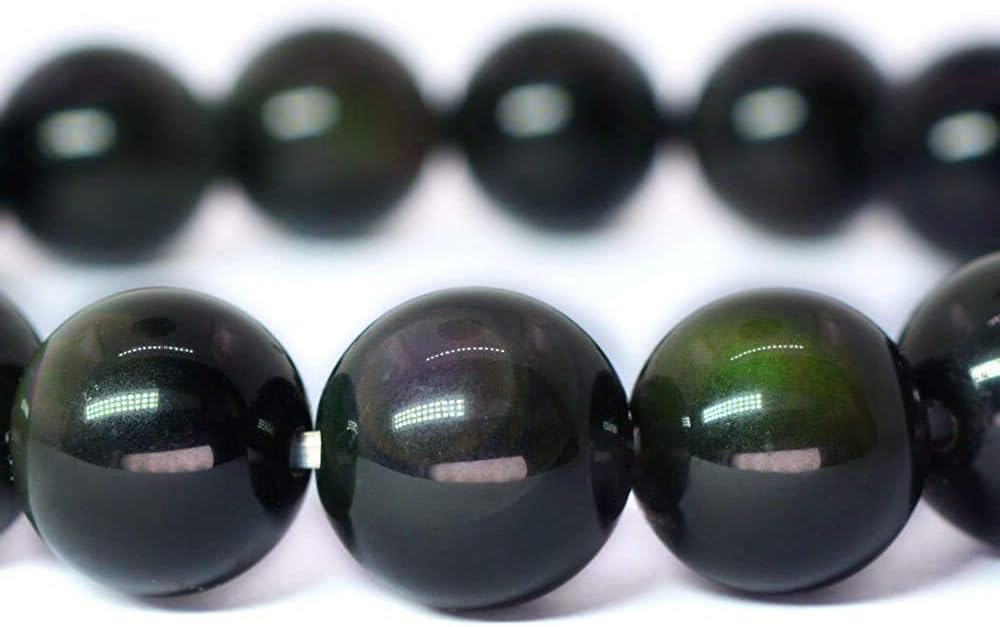 Angelstones Natural Rainbow Obsidian Gemstone 10mm Round Beads Stretch Bracelet 7 Inch Unisex