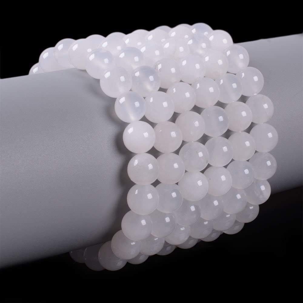 Natural White Quartz Gemstone 8mm Round Beads Stretch Bracelet 7 Inch Unisex