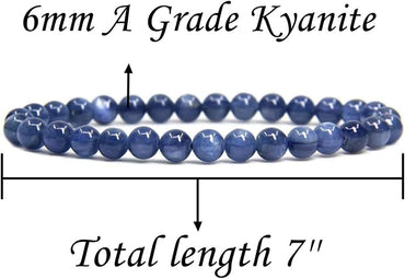 Natural AA Grade Kyanite Gemstone 6mm Round Beads Stretch Bracelet 7inch Unisex