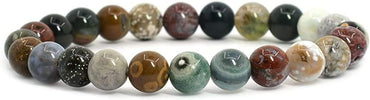 Natural Ocean Jasper Gemstone 8mm Round Beads Stretch Bracelet 7 Inch