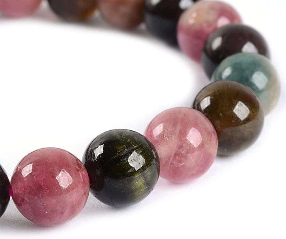 Angelstones Natural Multi-Color Tourmaline Gemstone 8mm Round Beads Stretch Bracelet 7 Inch Unisex